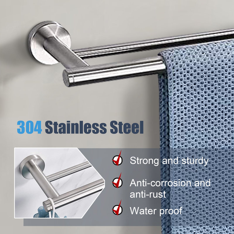 Double Wall Mounted Towel Bar, Brushed Nickel