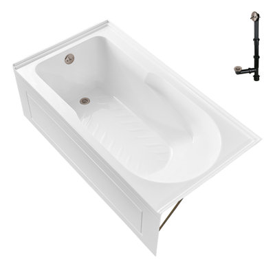 Baignoire en alcôve en acrylique blanc brillant avec drain extérieur 60 po x 32 po Streamline