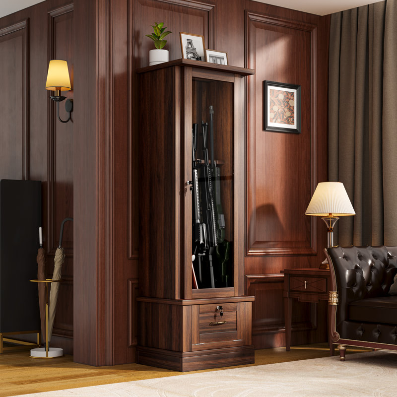 10 Gun Safe For Rifles, Wooden Display Gun Cabinet For Long Rifles, Quick Access Cabinet Safes With Large Sapce Storage For Multiple Short Gun, Espresso