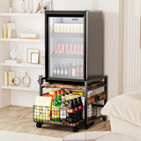 Mini Fridge Stand With Large Storage Wheels Socket Mini Fridge Table Mini Fridge Cabinet With 220 LBS Capacity With Charging Station
