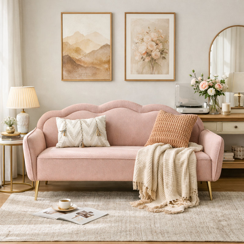 Aayush 59” Loveseat Sofa Couches, Modern 2 Seat Sofa For Small Living Room Bedroom Office, Pink