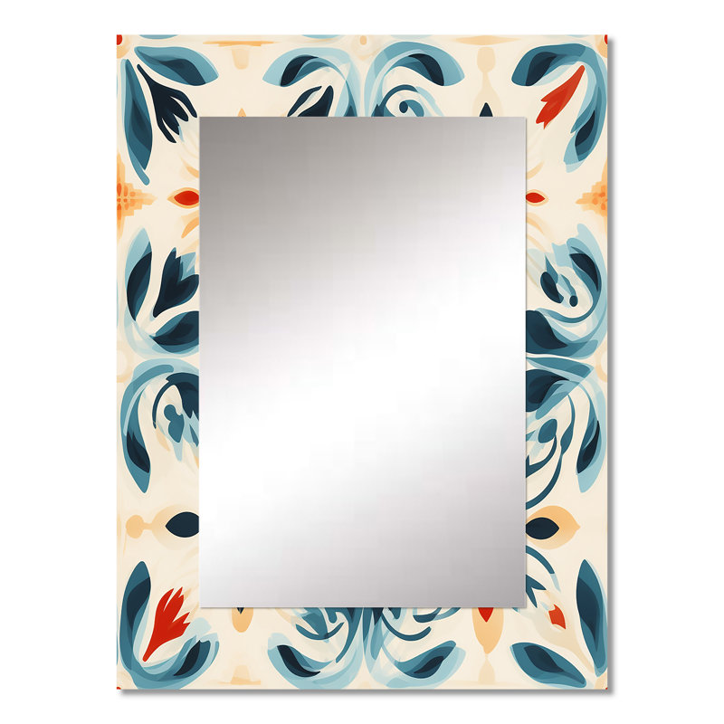 Motif damassé marocain beige et bleu - miroir géométrique, miroir mural moderne unique, impression d'art en métal