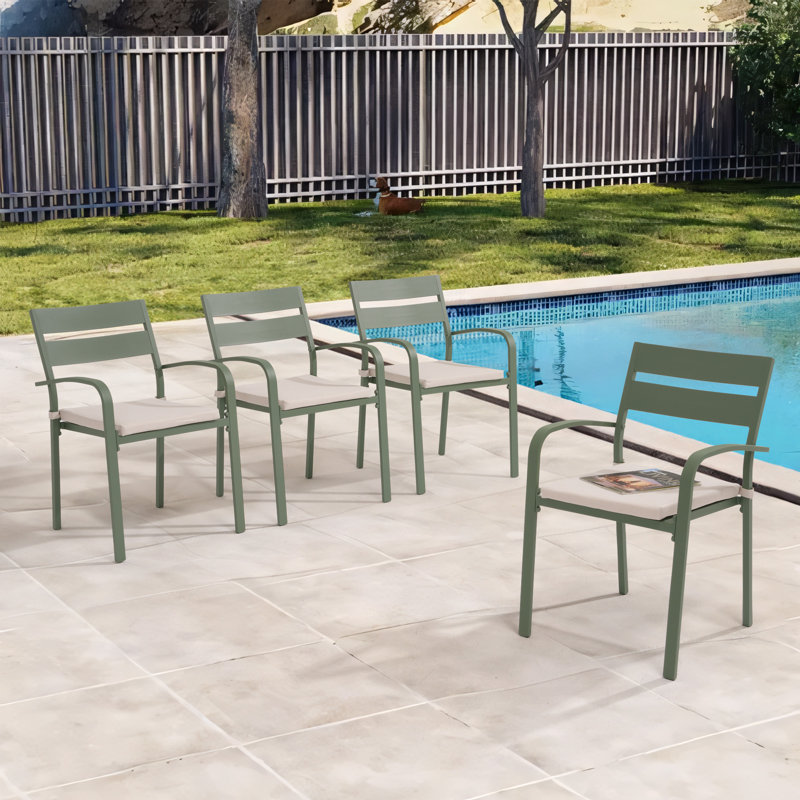 Fauteuil de patio empilable avec coussin Fiskeville, Vert