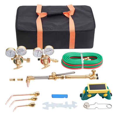 Oxygen Acetylene Torch Kit with Check Valves, Gas Welding Cutting Torch Kit, Heavy Duty Oxy Acetylene Brazing Set with 15FT Twin-Hose, 1 Cutting Tip, 3 Welding Tips, 2 Gas Regulators & Tool Bag