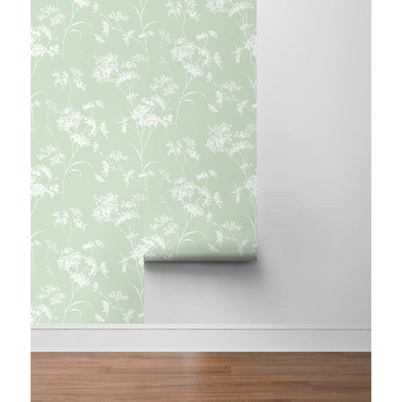 Luxe Haven Floral Mist 9' L x 20.5" W Peel and Stick Wallpaper Roll, Seacrest Green