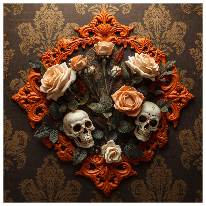 Coussins décoratifs Ornate Skull Roses, 14 x 14 inches