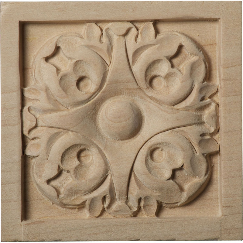 Rosette à feuilles carrées, bois d'hévéa