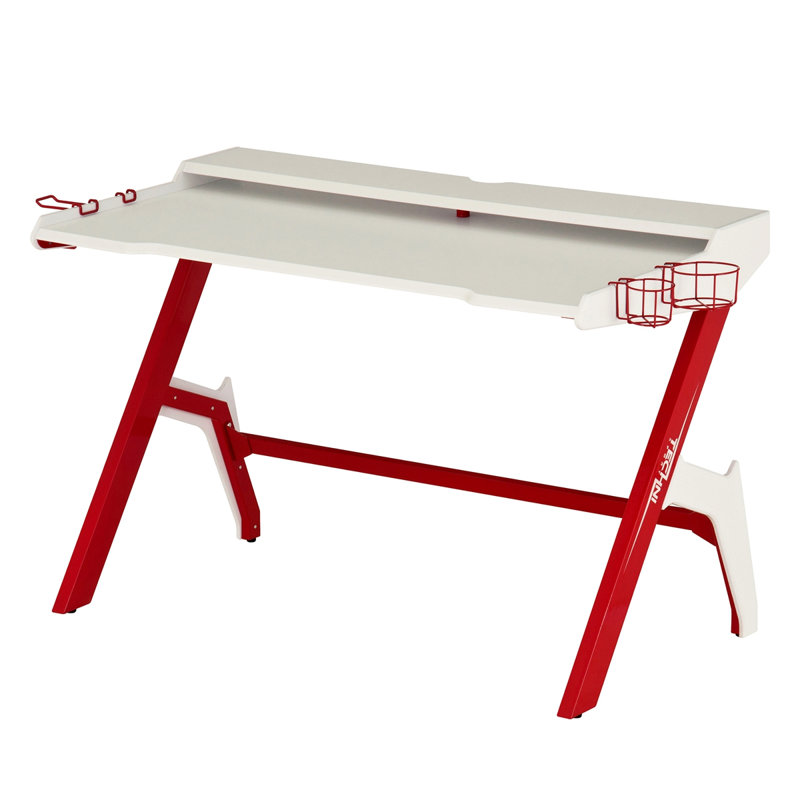 Poste de travail portatif ergonomique pour ordinateur avec porte-gobelet et crochet pour écouteurs Port, Rouge