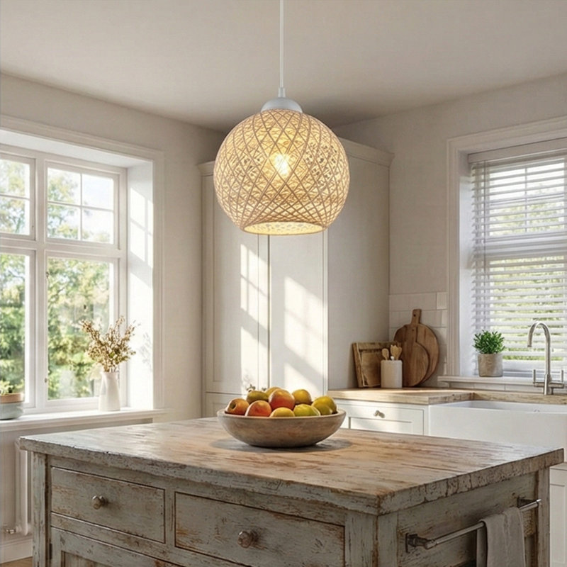 Luminaire suspendu globe en coton, Argent / Laiton