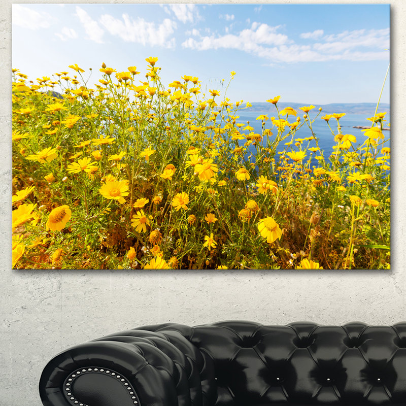 « little yellow fleurs over shore shore », reproduction de photo sur toile tendue, H 12 po x l 20 po