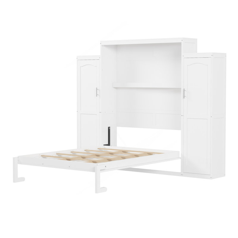 Lit escamotable peu encombrant avec 2 garde-robes et tablette de rangement, lit pliant multifonctionnel pour chambre d'amis et chambre à coucher