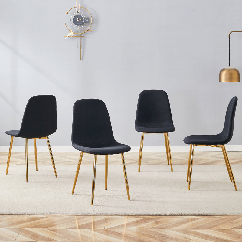 Ensemble de 4 chaises de salle à manger luxueuses en lin et coton simples avec pieds en métal intégrés pour plus de stabilité et de style