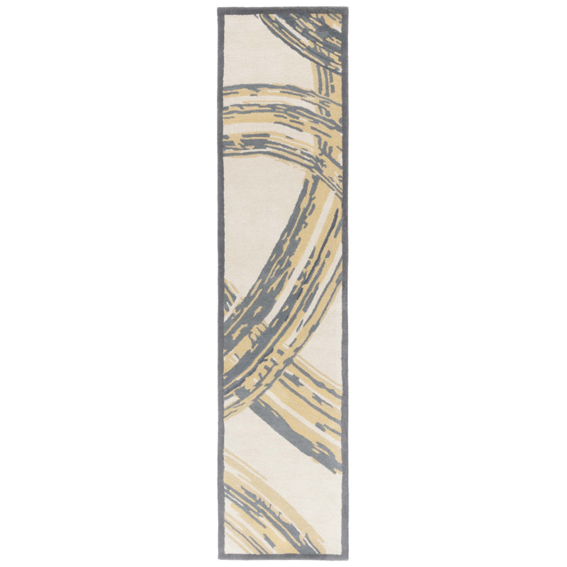 Tapis en laine et coton à motif abstrait touffeté à la main Colombi, Tapis de couloir 2 pi 3 po x 10 pi