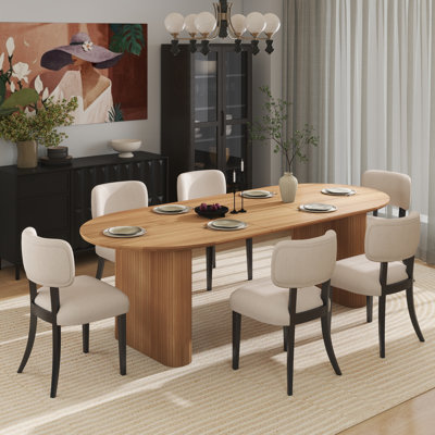Modern Farmhouse 59.06" to 90.55" Wood Extendable Dining Table Set For Dining Room Kitchen