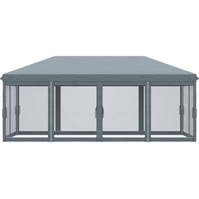 Auvent 10 pi x 20 pi avec parois latérales en filet. Robuste pour les aventures en plein air, le jardin et le patio. Gris. Spacieux, filet en filet, barbecues instantanés dans le patio, spacieux et polyvalent, bloquant