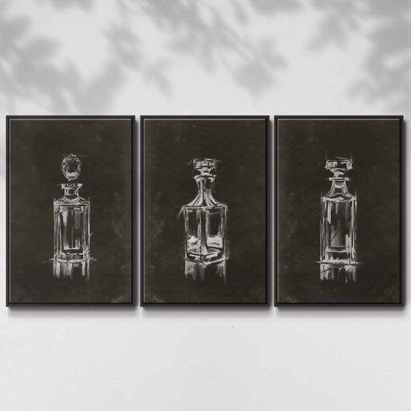 Crystal Barware I - Ensemble de 3 reproductions de cadres photo sur toile, Noir, H 27 po x l 54 po