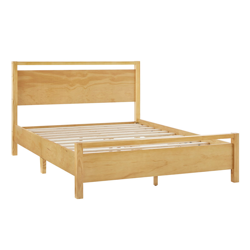 Solid Wood Bed Queen With Pearlized Finish Headboard & Footboard, Natural, Natural, Queen