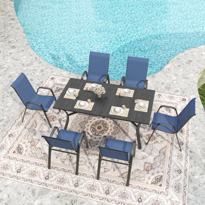 Ensemble de salle à manger de patio durable 6 pièces, structure en métal, style moderne, utilisation extérieure
