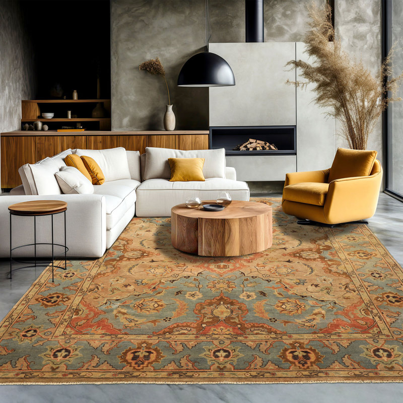 Tapis floral traditionnel brun clair en laine noué à la main 8 x 10 8 po