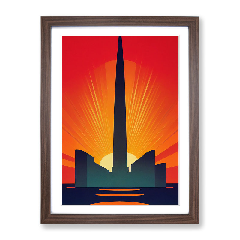 Splendid Art Deco Sunset No.2 - Wall Art, 34cm H x 25cm W x 2cm D, Walnut Framed