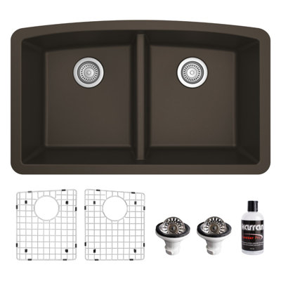 Karran Quartz 32-1/2'' X 19-1/2'' Double Bowl 50/50 Undermount Kitchen Sink Kit