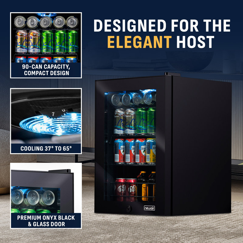 NewAir 90 Can Freestanding Beverage Fridge with 7 Temperature Settings and Adjustable Shelves in Onyx Black, 90 Can
