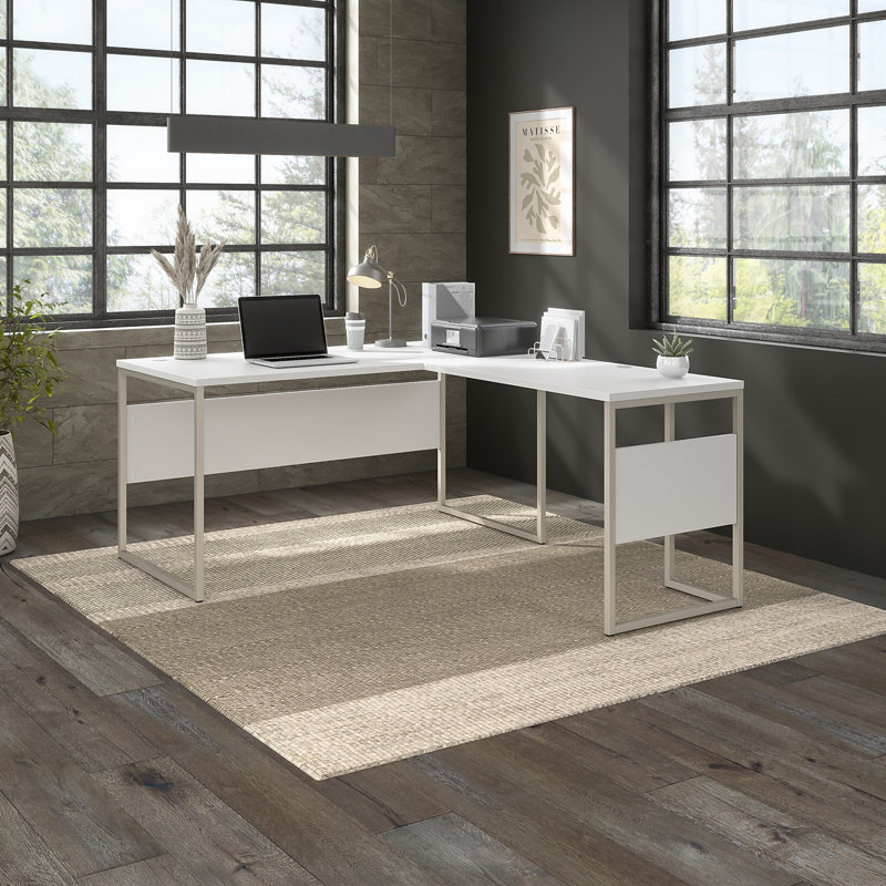Gaythorne L-Shaped Computer Desk Office Set in White - Reversible, White