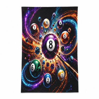 Serviette de plage de billard 1Pcs, avec un design cosmique vibrant avec des boules numérotées et un bâton de queue. Microfibre, parfaite pour les voyages, la natation et les unisexes.