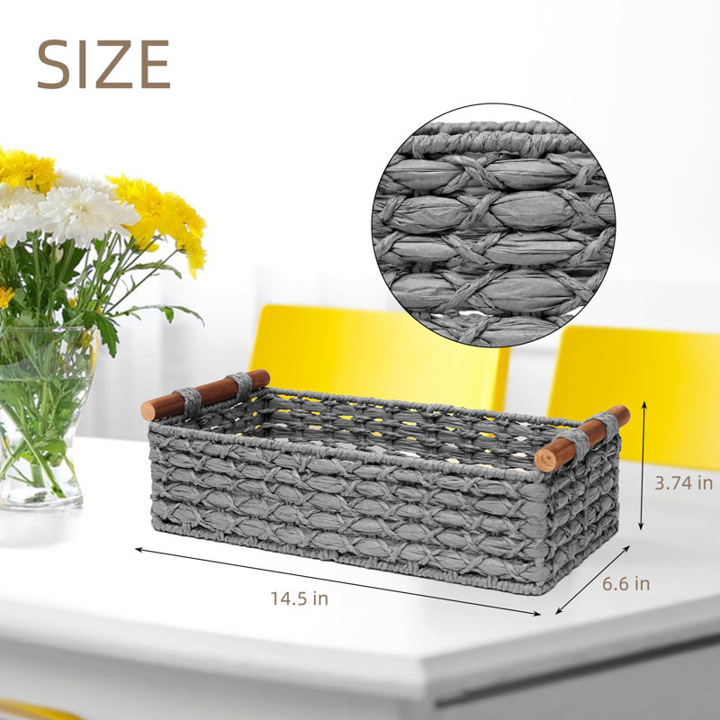 Small Storage Basket Wicker Baskets For Organizing With Handle Decorative Storage Bin For Countertop Toilet Paper Basket For Toilet Tank Top Small Baskets,(Light Grey1 Pcs)