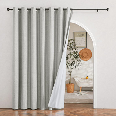 100% Blackout Curtain for Sliding Glass Door, Sliding Door Curtain with Linen Look, Completely Blackout Thermal Insulated Drape for Patio, Living Room, 1 Panel