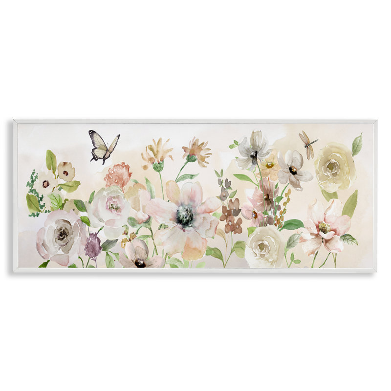 Art, estampe numérique, volutes, insectes et fleurs, Estampe numérique encadrée blanc bord de mer, H 10 po x l 24 po