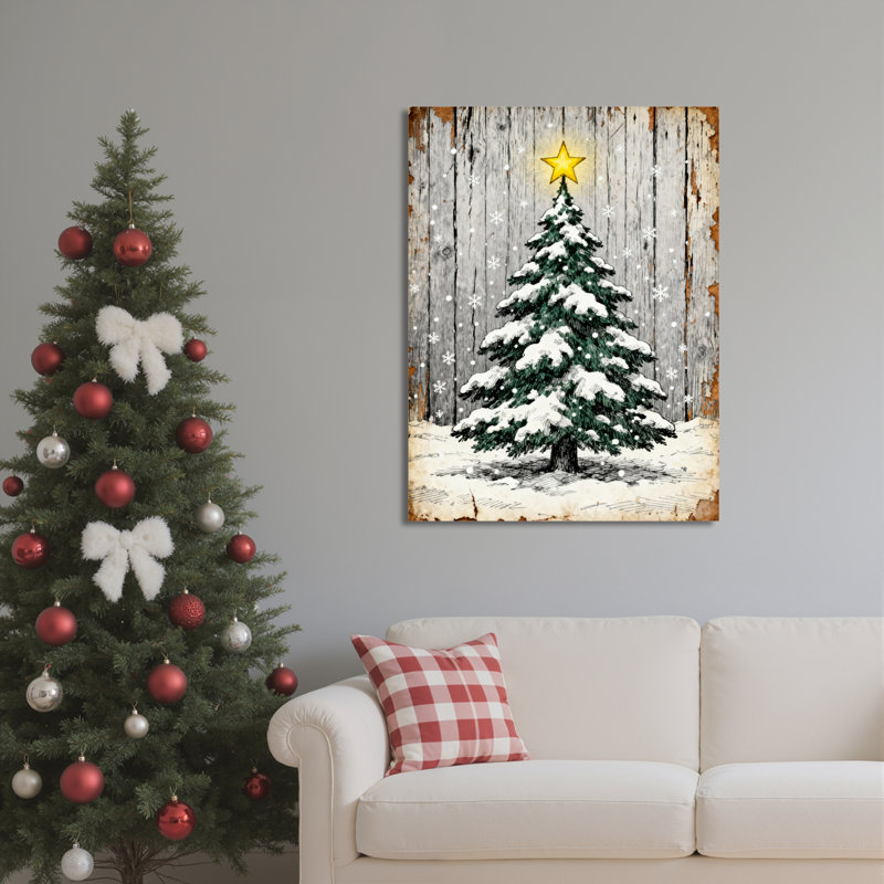 Arbre enneigé, art mural sur toile, H 18 po x l 12 po