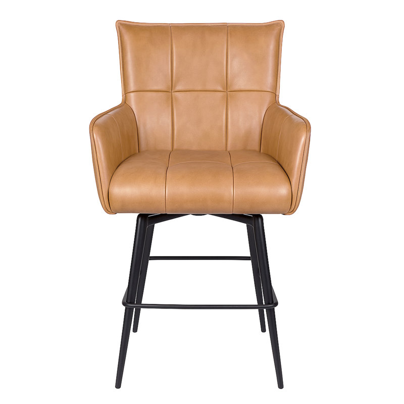 Gabriel Genuine Leather Counter Swivel Chair In Caramel