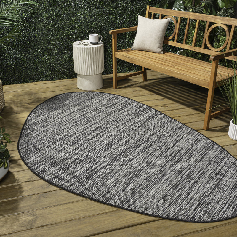 Omid Modern Rustic Abstract Gray/Black Indoor/Outdoor Rug, Novelty 3'11" x 6'