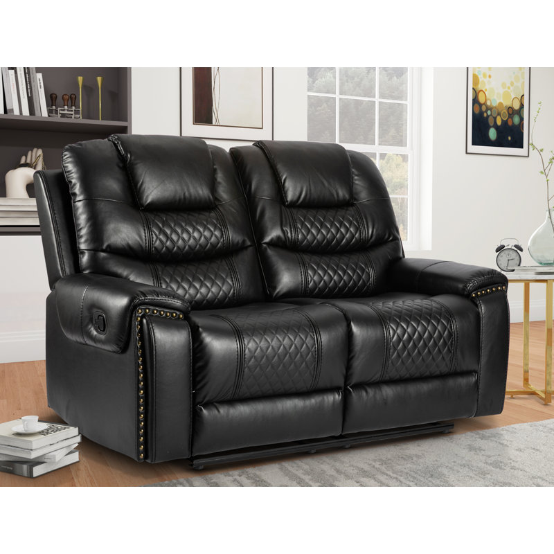 Jacki 2 Seater Manual Reclining Sofa, Black Faux Leather