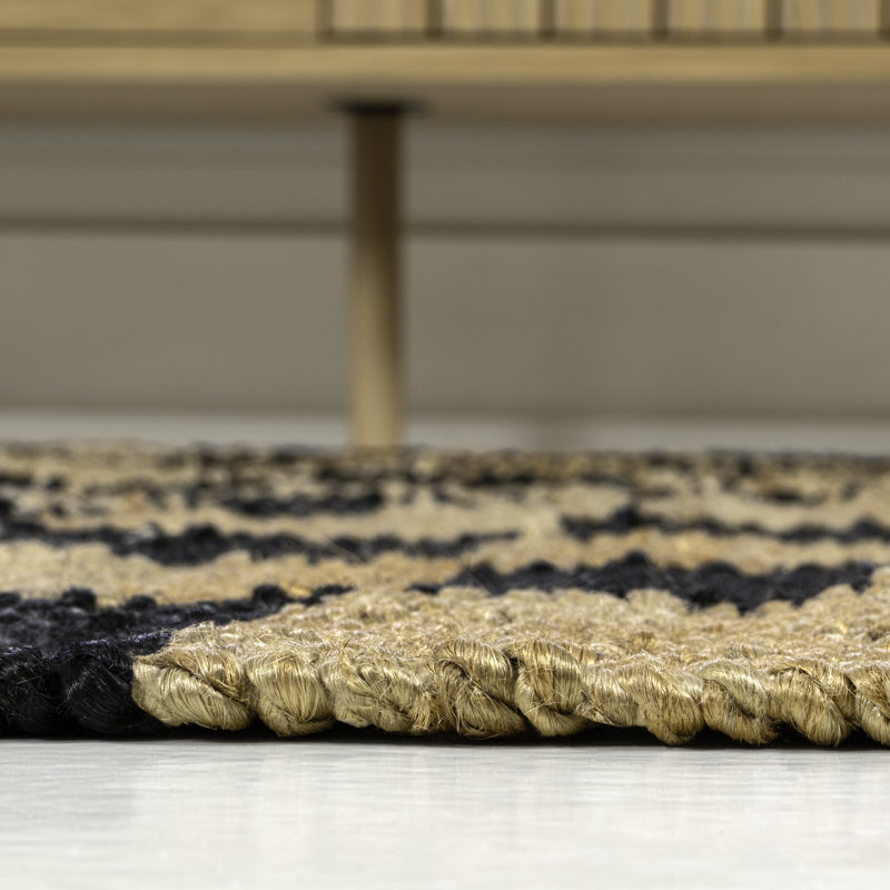 Nigel Modern Farmhouse Woven Jute Checkerboard Natural/Black Rug, Rectangle 3' x 5'