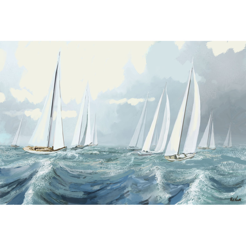 «Sailing Ships I» par Rick Novak - reproduction d'art sur toile tendue, H 20 po x l 30 po