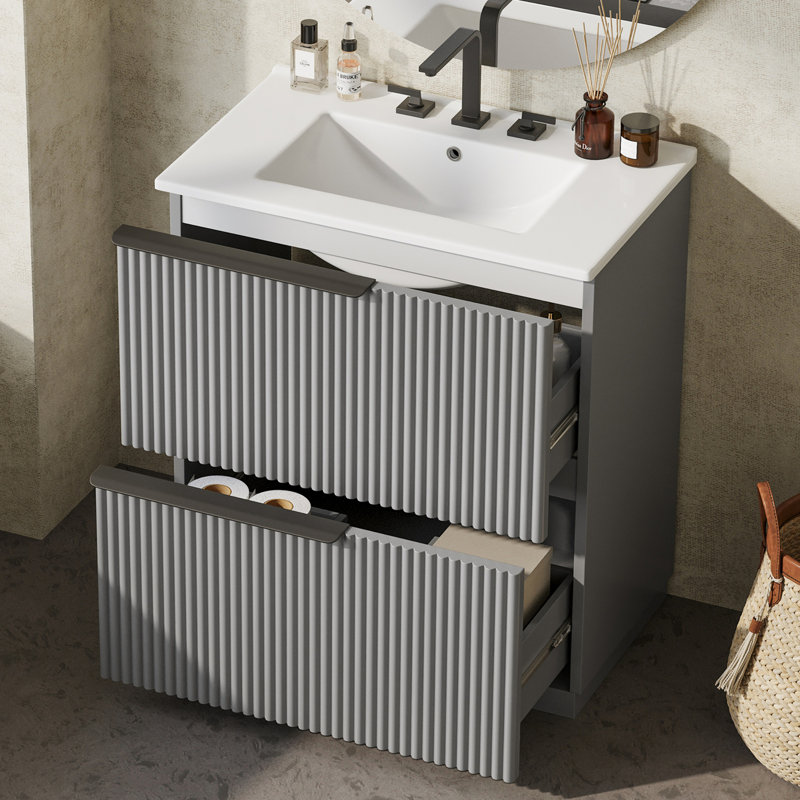30" Bathroom Vanity with Ceramic Sink, Gray