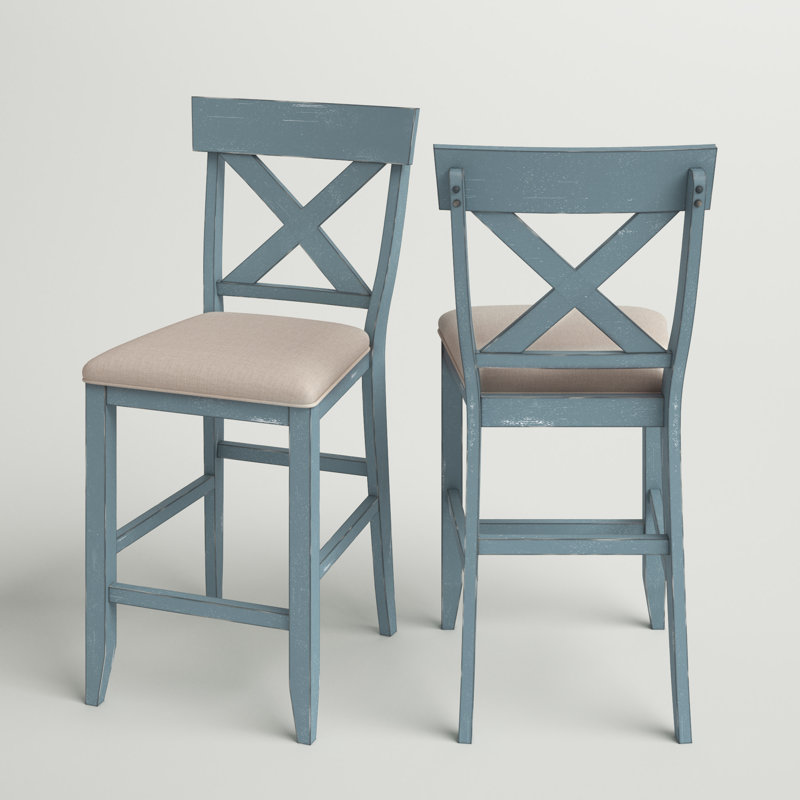Counter Height Dining Stool, Set of 2, Blue/Cream