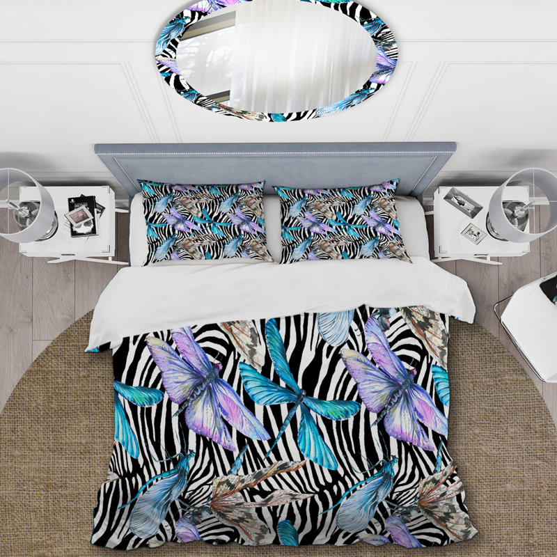 Ensemble de housse de couette en microfibre noir / bleu / mauve 2 pièces, Housse de couette simple + 1 taie décorative stan