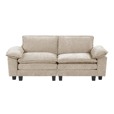 Causeuse de style moderne moelleux, tissu de chenille taupe, tissu d'ameublement de salon contemporain, 1 pièce, contreplaqué durable
