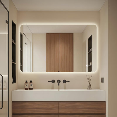 Backlit Tempered Glass LED Bathroom Mirror with Three Colour Temperatures and Stepless Dimming UL and ETL Certified