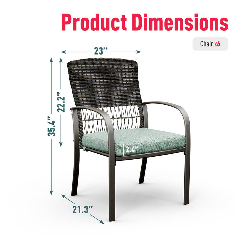 Chaise en rotin avec coussins Deguan (ensemble de 6), Vert