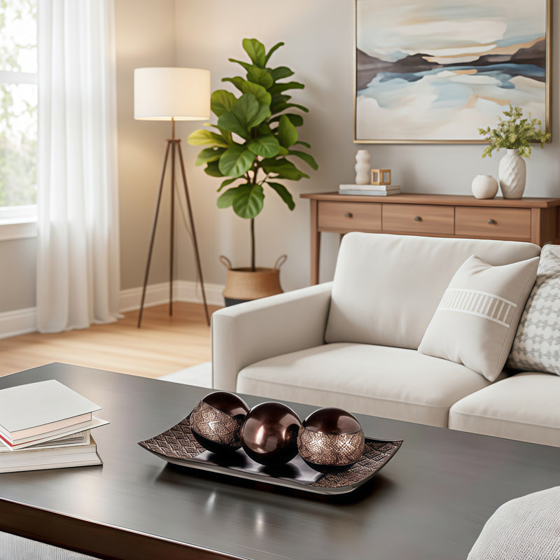 Brown-Toned Tray Ball Set, Decorative Ornaments For Living Room And Entryway, Dining Room Tray, And Home Décor Bowls.