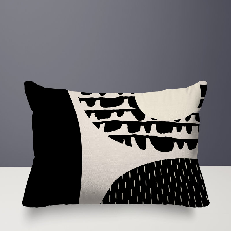 Coussin lombaire réversible intérieur / extérieur Vikka, H 14 po x l 20 po, Blanc cassé / noir