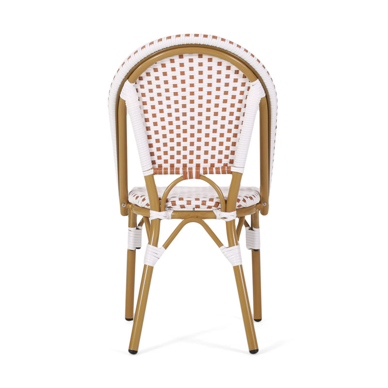 Rust Orange and White Bamboo Print Armless Outdoor Bistro Chairs, Set of 2