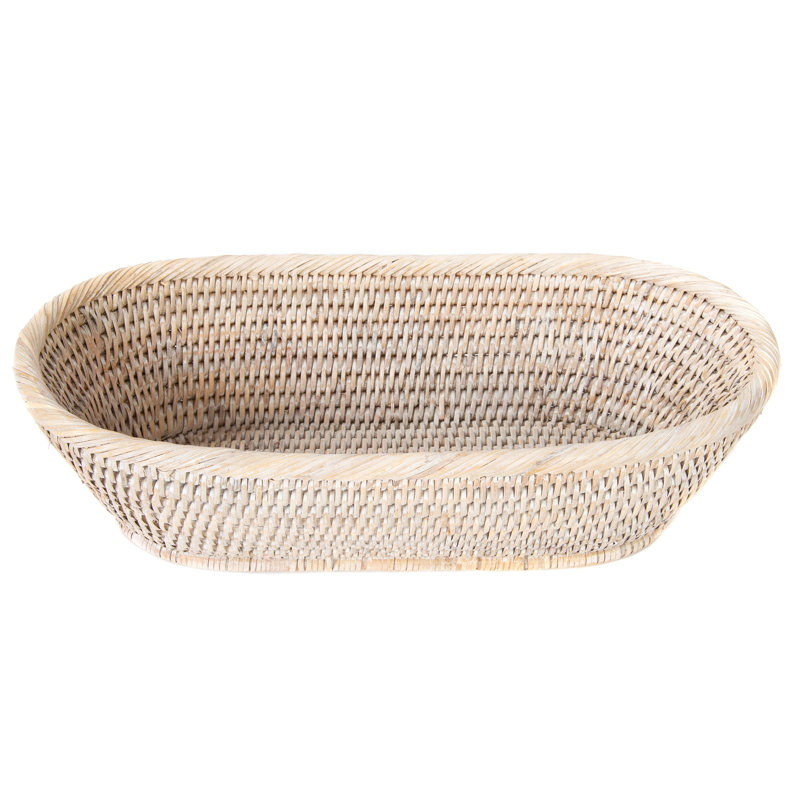 Panier à pain ovale en rotin Sampson, Blanc délavé