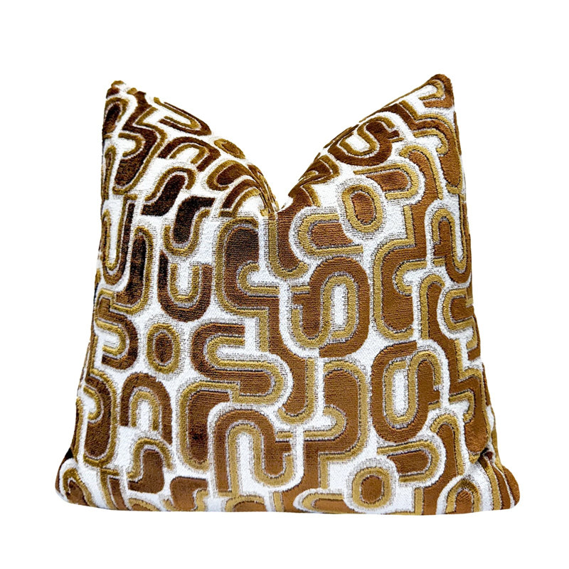 Housse de coussin en velours Retro Graphic, Bronze, 22 x 22 po