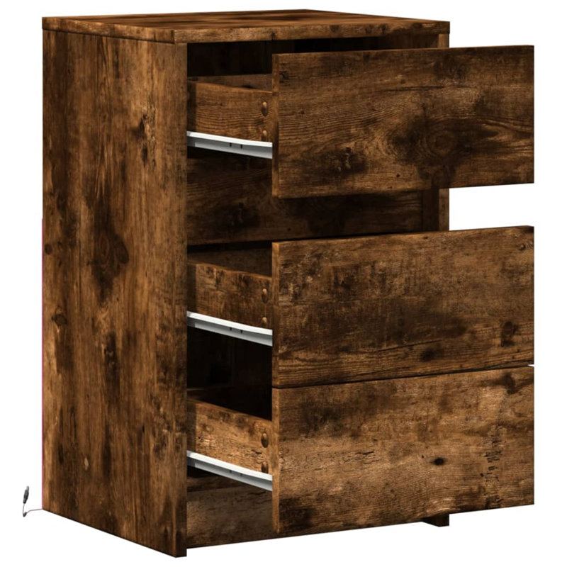 Dawens 38cm W Manufactured Wood Bedside Table, Smoked Oak