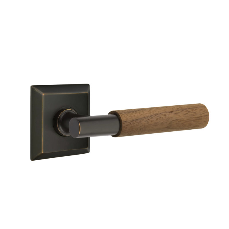 Ensemble de faux levier Emtek Select avec rosette Quincy et tige en T, poignée en noyer foncé, Bronze frotté à l'huile